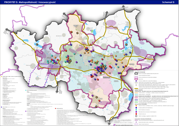 Mapa - Schemat D. Metropolitalność i innowacyjność