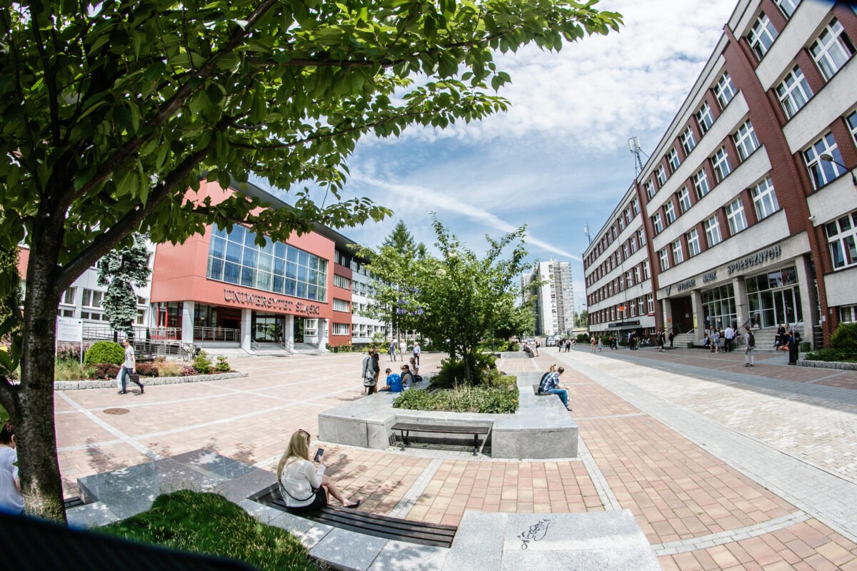 Widok na deptak na Uniwersytecie Śląskim w Katowicach